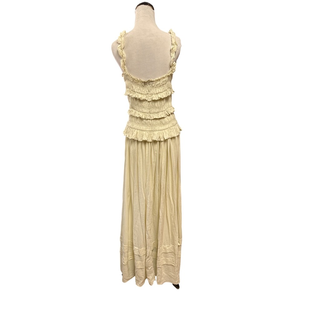 Esthe Cream Smocked Ruffle Maxi Dress Linen Blend Sleeveless Medium Greece - Picture 9 of 13